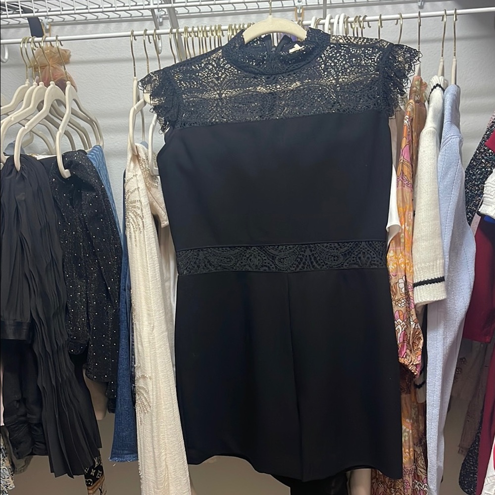 Black Lace Yoke A-Line Dress